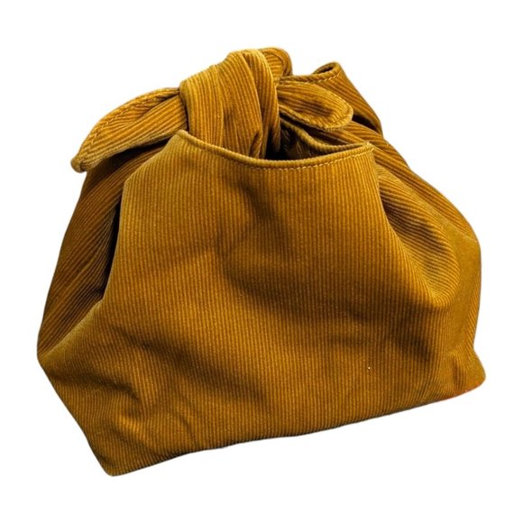 Merit Handbags - Merit Beauty Cosmetic Makeup Bag Brown Corduroy Tie Top Pouch Small Bucket Bag